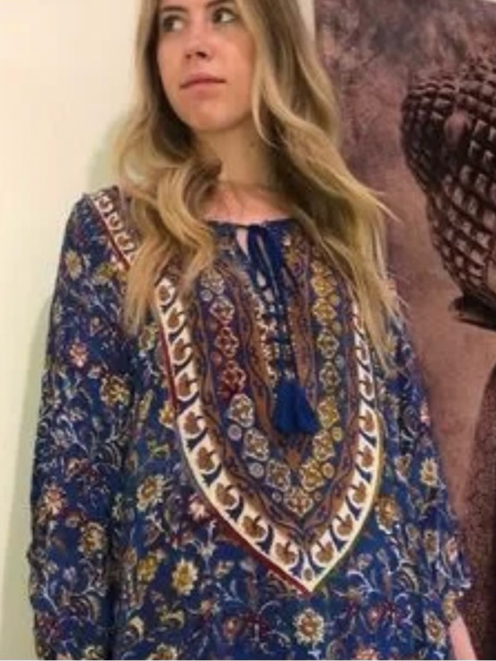 Tolani Blue Floral Paisley Tunic with Tassel Tie